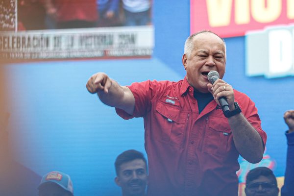 Venezuela's Minister of Interior Relations, Justice and Peace, Diosdado Cabello speaks during a rally to celebrate the official results of the last regional elections in Caracas on May 31, 2025. (Photo by Pedro MATTEY / AFP)